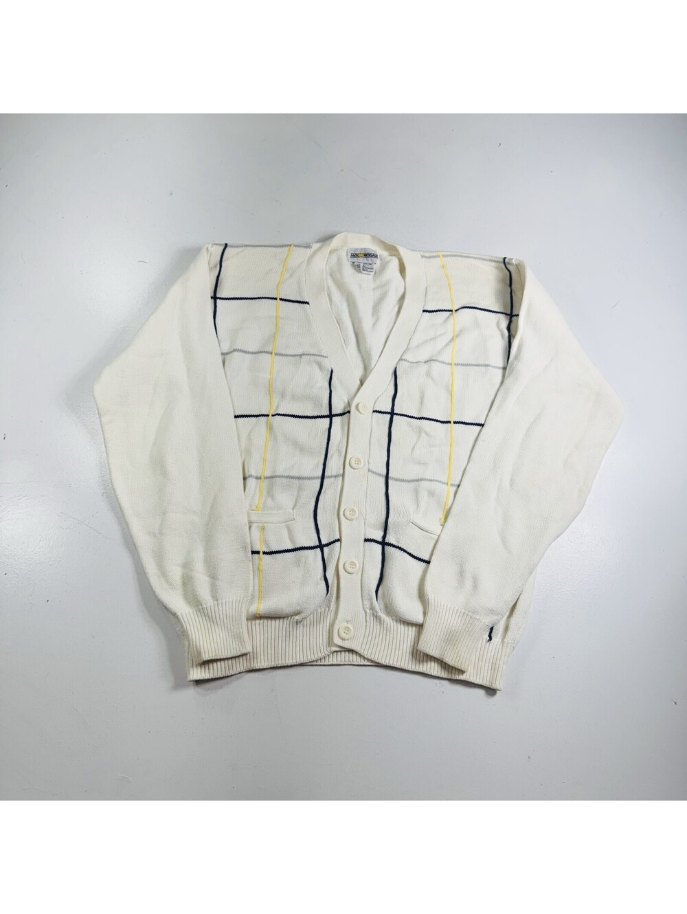 Jack Nicklaus Cardigan Sweater White Plaid Men’s Size Large